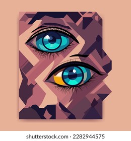 Auge in abstraktem Kunststil, kubischer Stil für Poster, Banner oder Hintergrund, Vektorgrafik