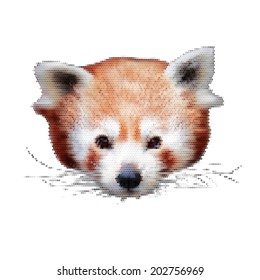 Eye to eye abstract mosaic portrait of a cute red panda, isolated on white background. Ailurus fulgens. Wild beauty of the nature. Vector illustration.