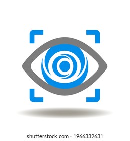 Eye aim hypnosis vector illustration. Fake news icon. Propaganda zombie people mass media program symbol. Hoax, crowd control, brainwashing sign.
