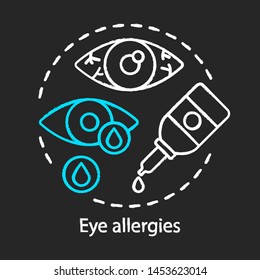 Eye allergies chalk concept icon. Allergic conjunctivitis idea. Seasonal spring, summer pollen allergy symptom. Bloodshot eye. Vector isolated chalkboard illustration