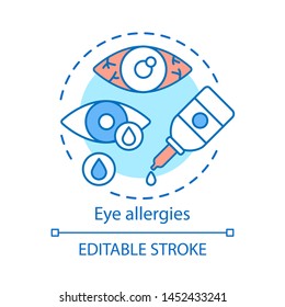 Eye allergies concept icon. Allergic conjunctivitis idea thin line illustration. Seasonal spring, summer pollen allergy symptom. Bloodshot eye. Vector isolated outline drawing. Editable stroke