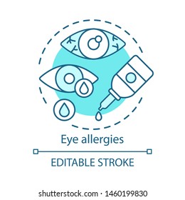 Eye allergies concept icon. Allergic conjunctivitis idea thin line illustration. Seasonal spring, summer pollen allergy symptom. Bloodshot eye. Vector isolated outline drawing. Editable stroke