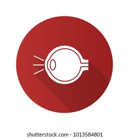Eye anatomy flat design long shadow glyph icon. Light refraction in eye. Vector silhouette illustration