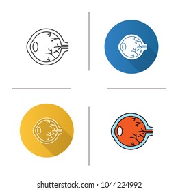 Eye anatomy icon. Flat design, linear and color styles. Sore eye. Isolated vector illustrations