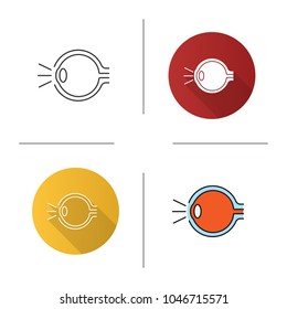 Eye anatomy icon. Flat design, linear and color styles. Light refraction in eye. Isolated vector illustrations