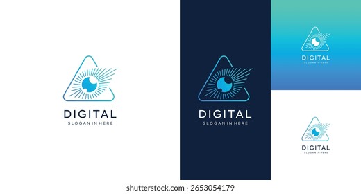 eye with arrow , eye cyber digital technology vector logo design 