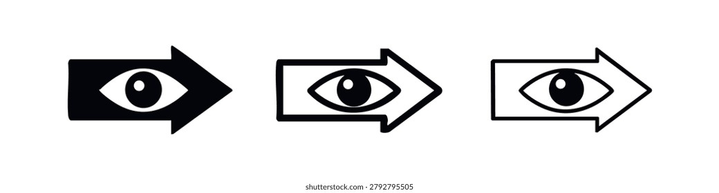 Eye in Arrow Icon Set. Visual direction, perception, and insight symbol for user interface.