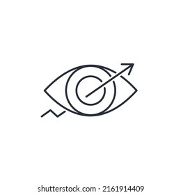 Eye And Up Arrow. Increase Surveillance. Pay Special Attention. Vector Linear Icon Isolated On White Background