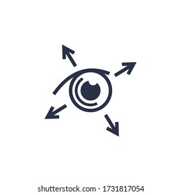 Eye And Arrows. Look In All Directions. All-round Visibility. Vector Icon Isolated On White Background.