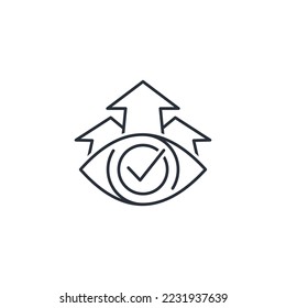 Eye and arrows up. Direct user attention. Vector linear icon isolated on white background.