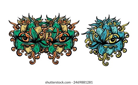 eye art illustration. floral and eye sticker and tattoo template