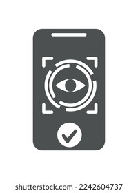 Eye authorization line icon. Scanning retina on screen of smartphone. Cyberspace and modern technologies, innovations and access to personal data and account. Cartoon flat vector illustration