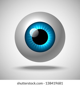Realistic human eyeball. Anatomy blue eye close up element, 3d