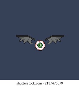 eye ball with bat wing in pixel style