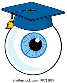 Eye Ball Cartoon Character With Graduate Cap. Vector Illustration