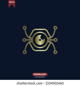 Eye ball combine with hexagon frame and circuit lines logo icon vector design