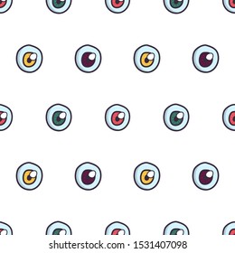 Eye ball creepy seamless pattern. Halloween spooky cute illustration. Horror decoration vector element.
