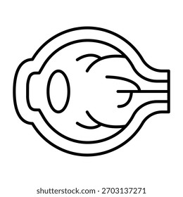 Augenball dünne Linie Symbol, Vision Behandlung Konzept. Vektorgrafiken. Menschliches Sehorgan, Ophthalmologisches Zeichen auf weißem Hintergrund, Umrissstil-Symbol für Mobil- oder Webdesign