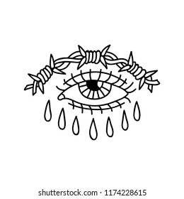 eye with barbed wire illustration traditional tattoo flash