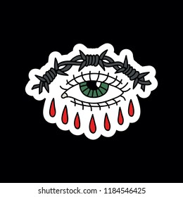 eye with barbed wire illustration traditional tattoo flash