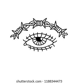 eye with barbed wire illustration traditional tattoo flash