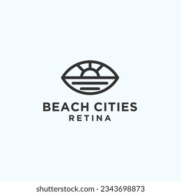 eye with beach logo design vector silhouette illustration