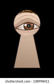 eye behind a keyhole, illustration