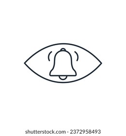 Eye with a bell. Concentration of attention.  Vector linear icon isolated on white background.