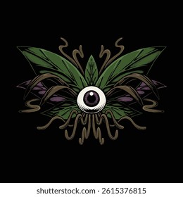 eye between leaves and tentacles retro illustration