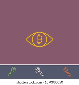 eye with bitcoin vector icon.Outline eye with bitcoin illustration of vector symbol.Bonus broken key graphic concept