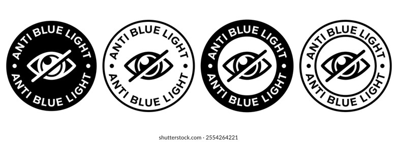 Eye black line icon set. No eye logo, crossed, privacy protection symbol, protect eye label, prevent peeping badge, anti spy, 99.9% high transparent, blue light protected, invisible and visible eye.