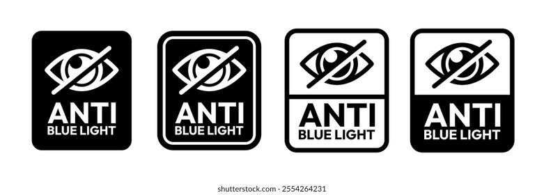 Eye black line icon set. No eye logo, crossed, privacy protection symbol, protect eye label, prevent peeping badge, anti spy, 99.9% high transparent, blue light protected, invisible and visible eye.