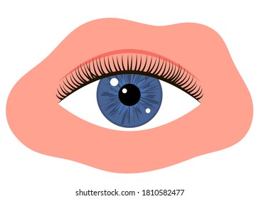 Eye with black long eyelashes. Woman makeup. Editable line. Vector illustration