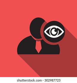 Eye black man silhouette icon on the vintage red background, long shadow flat design icon for forums or web