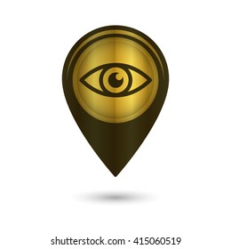 Eye - black vector icon; golden  map pointer
