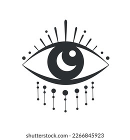 Eye boho isolated on white background. Aesthetic eye bohemian style. Mystical sign for design, logo, tattoo. Vector stock