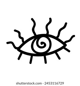 Eye boho. Lineart Vector illustration. Flower moon , Magic celestial witchcraft symbol. Masonic symbol. Hand drawn logo or emblem