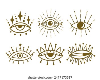 Eye boho. Lineart Vector illustration. Flower moon , Magic celestial witchcraft symbol. Masonic symbol. Hand drawn logo or emblem