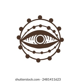Eye boho. Lineart Vector illustration. Flower moon , Magic celestial witchcraft symbol. Masonic symbol. Hand drawn logo or emblem