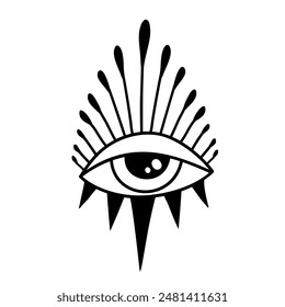 Eye boho. Lineart Vector illustration. Flower moon , Magic celestial witchcraft symbol. Masonic symbol. Hand drawn logo or emblem