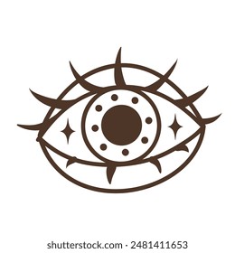 Eye boho. Lineart Vector illustration. Flower moon , Magic celestial witchcraft symbol. Masonic symbol. Hand drawn logo or emblem