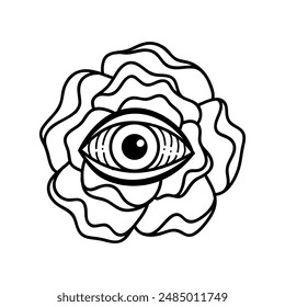 Eye boho. Lineart Vector illustration. Flower moon , Magic celestial witchcraft symbol. Masonic symbol. Hand drawn logo or emblem