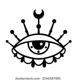 Eye boho. Lineart Vector illustration. Flower moon , Magic celestial witchcraft symbol. Masonic symbol. Hand drawn logo or emblem