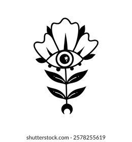 Eye boho. Lineart Vector illustration. Flower moon , Magic celestial witchcraft symbol. Masonic symbol. Hand drawn logo or emblem