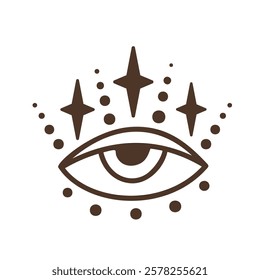 Eye boho. Lineart Vector illustration. Flower moon , Magic celestial witchcraft symbol. Masonic symbol. Hand drawn logo or emblem