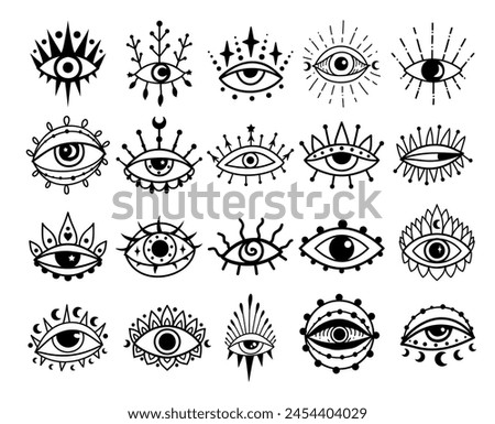 Eye boho. Lineart Vector illustration. Flower moon , Magic celestial witchcraft symbol. Masonic symbol. Hand drawn logo or emblem