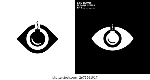 Ojo y logo de la bomba. Visión, visión, explosión, arma. Plantilla de ícono de Vector EPS 10.