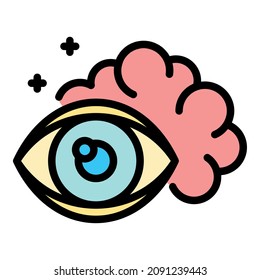 Eye and brain icon. Outline eye and brain vector icon color flat isolated