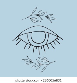 Ojos y ramas. Símbolos estotéricos. Ilustración vectorial, dibujo a mano.