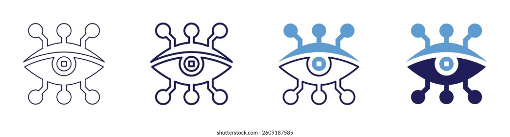Eye bright flashes at night icon in 4 different styles. Thin Line, Line, Bold Line, Duotone. Duotone style. Editable stroke.